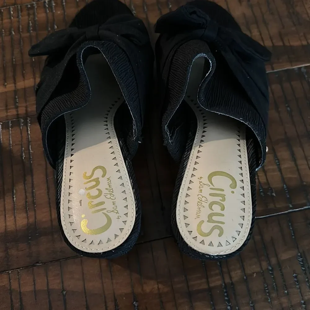 Circus Sam Edelman black bow peep toe block heels sandals 9.5 - Picture 4 of 7